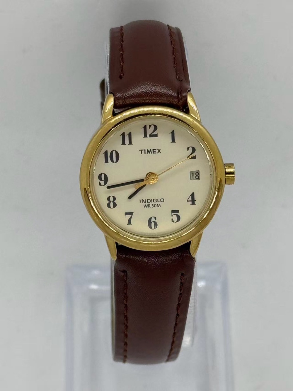 Vintage Timex Women Quartz Gold Tone Watch 25mm Cream Dial Date New Battery Runs